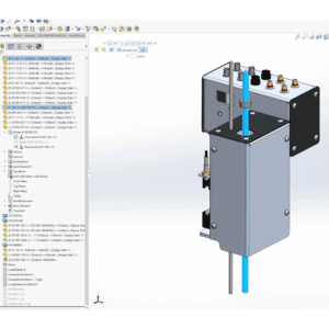 3D CAD representation of the AS3000 pH and Conductivity robots head unit. Highlighted is the vertical (Z axis) rack that connects to the pinion gear.